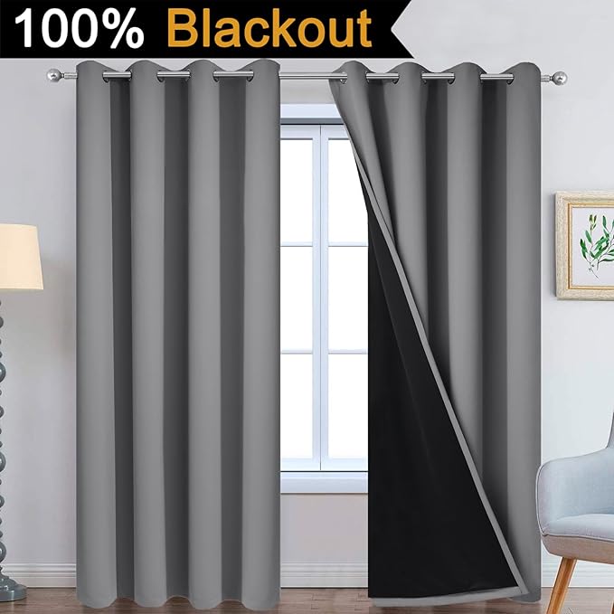 Yakamok 100% Blackout Curtains 84 Inches Long, 2 Thick Layers Heat and Full - Image 2