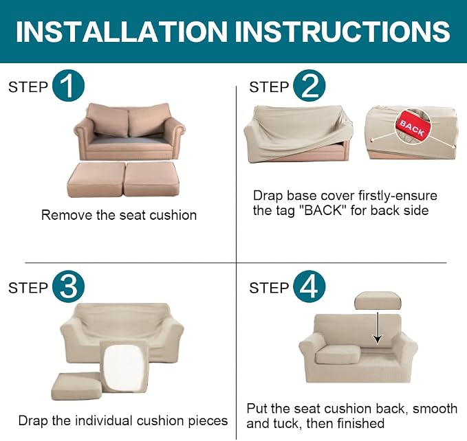 Turquoize 3 Piece Sofa Covers for 2 Cushion Couch Sofa Slipcover Soft Couch - Image 6