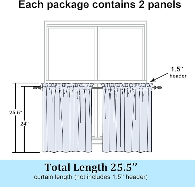 Simplebrand Sheer Dusty Blue Kitchen Curtains 24 Inch Length Tier Curtains 2 - Image 2