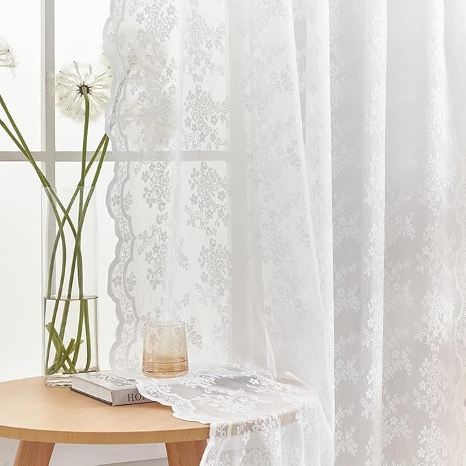 YJ YANJUN Vintage Lace Curtains 102 Inches Long-Victorian Floral Pattern Boho by YJYANJUN