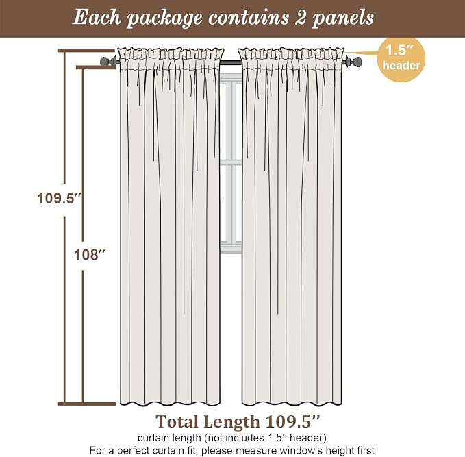 Chyhomenyc Extra Long Light Grey Sheer Curtains 108 Inch Length 2 Panels Set - Image 4