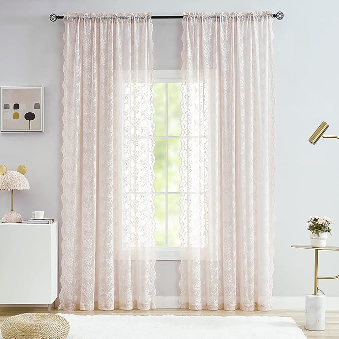 YJ YANJUN Vintage Lace Curtains 96 Inches Long-Victorian Floral Pattern Dusty - Image 6