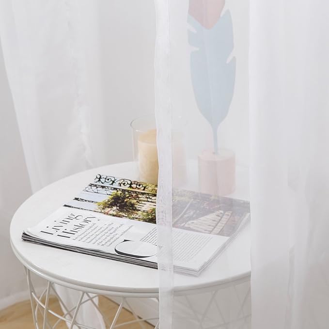 MIULEE White Sheer Curtains 96 inches Long Window Curtains 2 Panels Solid Color - Image 4