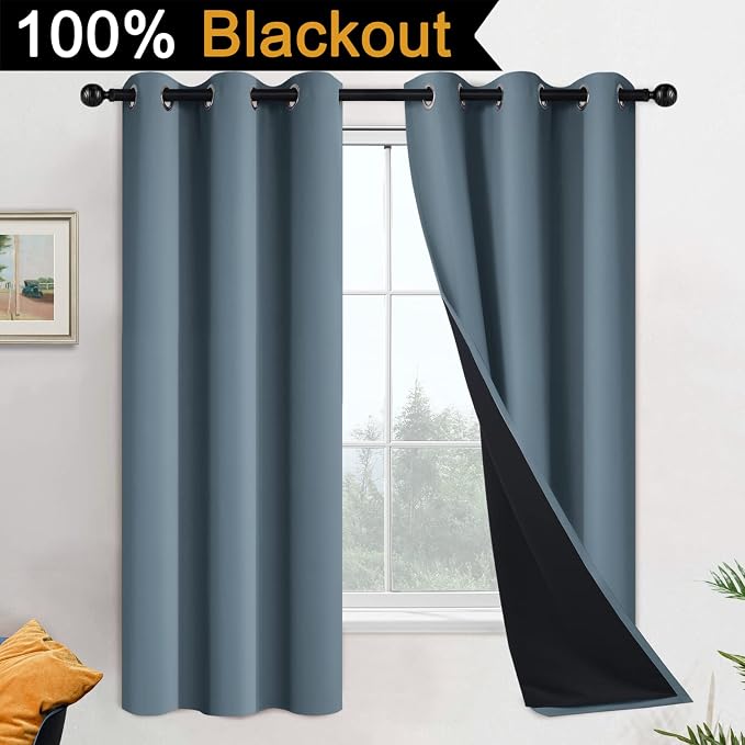 Yakamok 100% Blackout Lined Panels, Thermal Insulated Blackout Curtains - Image 2