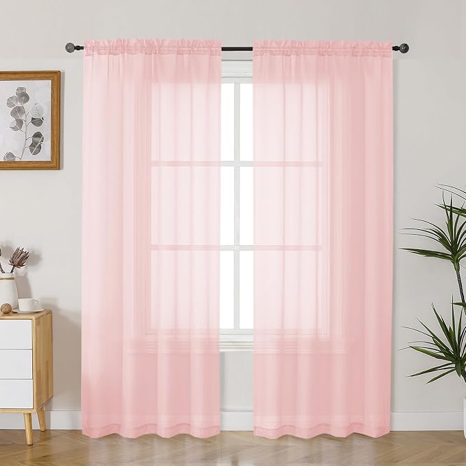 Gwine Blush Pink Sheer Curtains 72 Inches Long 2 Panels Set by Gwine