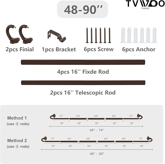 TVWOO Bronze Wrap Around Curtain Rods:5/8 Inch Blackout Adjustable Window - Image 7