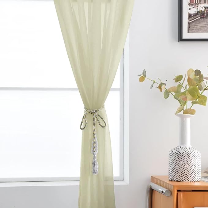 SpaceDresser Basic Rod Pocket Sheer Voile Window Curtain Panels Sage Green 1 - Image 6