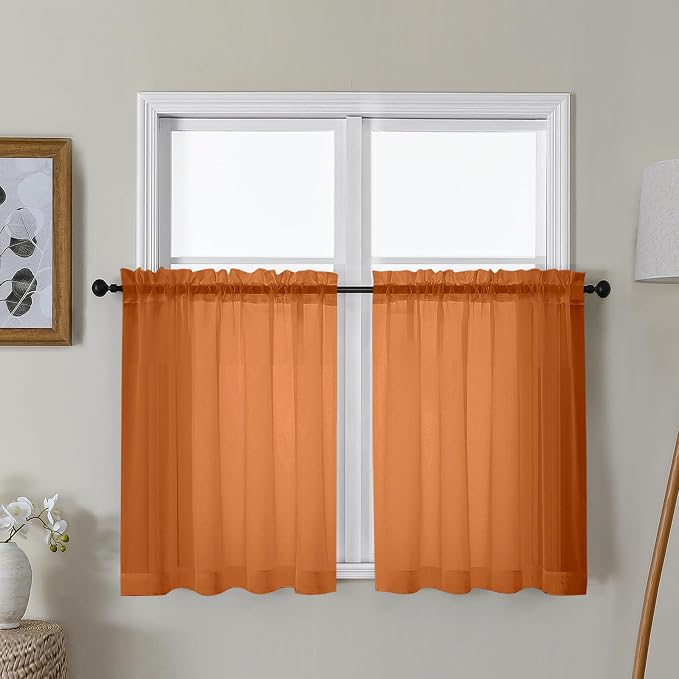 Gwine Burnt Orange Sheer Curtains 30 Inch Length, Short Light Filtering Voile by Gwine