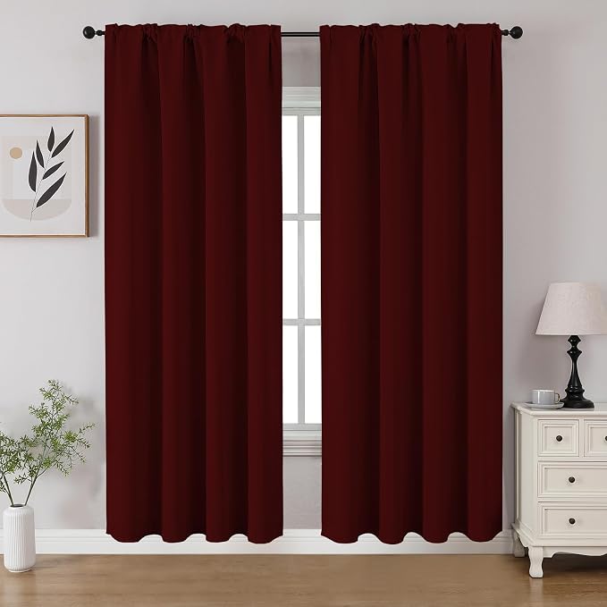 CUCRAF Burgundy Red Blackout Curtains 72 inch Length 2 Panels Set, Rod Pocket by CUCRAF
