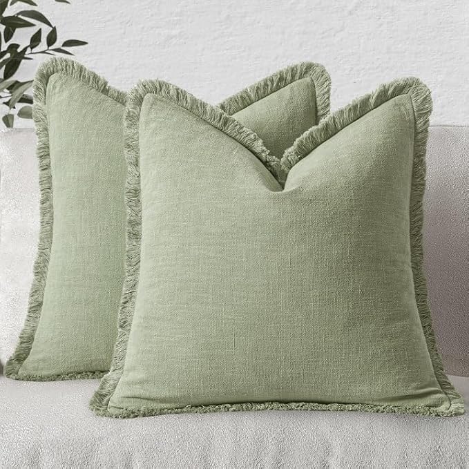 MIULEE Decorative Throw Pillow Covers Neutral Linen Fringe Throw Pillows Set of by MIULEE