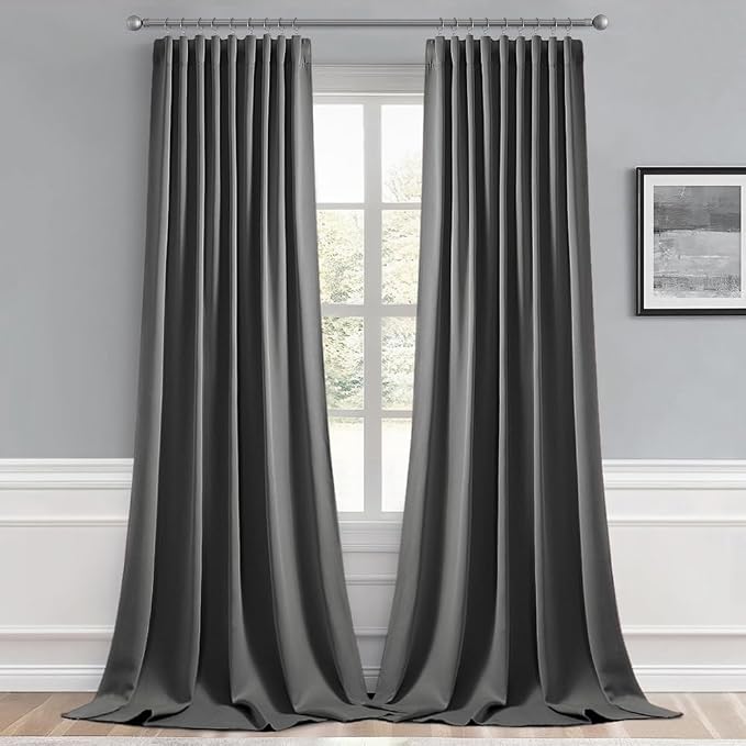 MIULEE Back Tab Grey Blackout Curtains 102 Inch Long 2 Panels Set - Image 9
