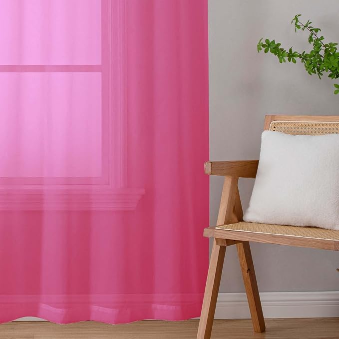 Hot Pink Sheer Curtains 84 Inches Long 2 Panels Set - Image 9
