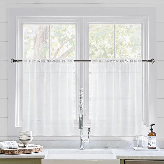 DWCN White Sheer Curtains for Kitchen Windows by DWCN