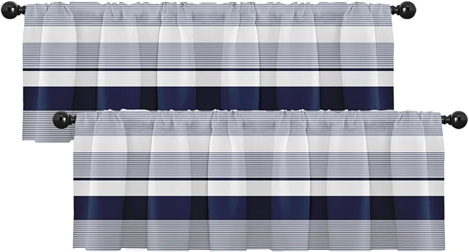 Emvency 2 Pack Valances Window Treatments, Striped Navy Nautical Minimalist by Emvency