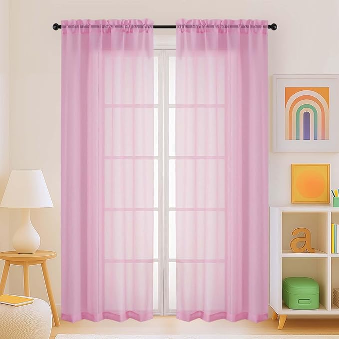 Light Pink Sheer Curtains for Window 72 inches Long 2 Panels Set, Soft Airy by Home