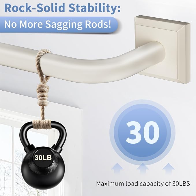Beige White Curtain Rods for Windows 28-48Inch Heavy Duty French Return Rod - Image 5