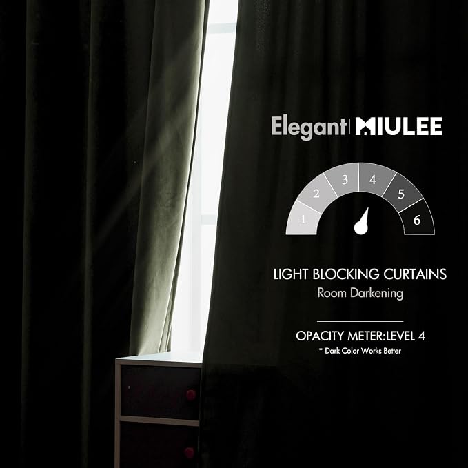 MIULEE Velvet Curtains 52x96 inches 2 Panels Olive Blackout Curtains | Luxury - Image 5