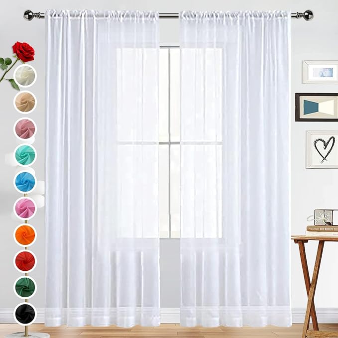 SpaceDresser Basic Rod Pocket Sheer Voile Window Curtain Panels White 1 Pair 2 by SpaceDresser