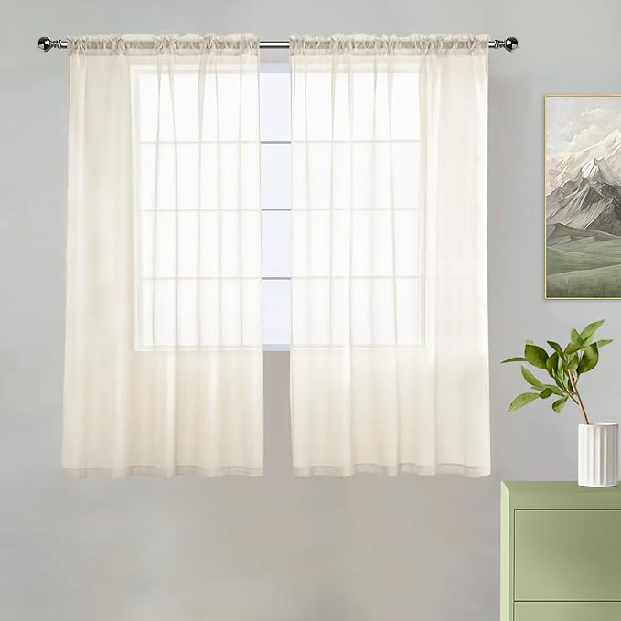 youleyar Solid Sheer Rod Pocket Curtain Voile Draperies 2 Panels White Beige by Youleyar