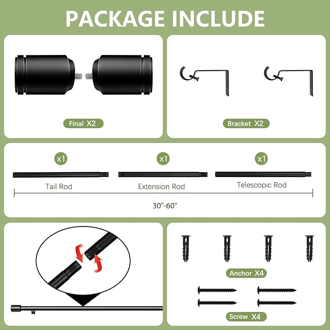 5/8” Diameter Curtain Rods 30-60 Inch, - Image 3