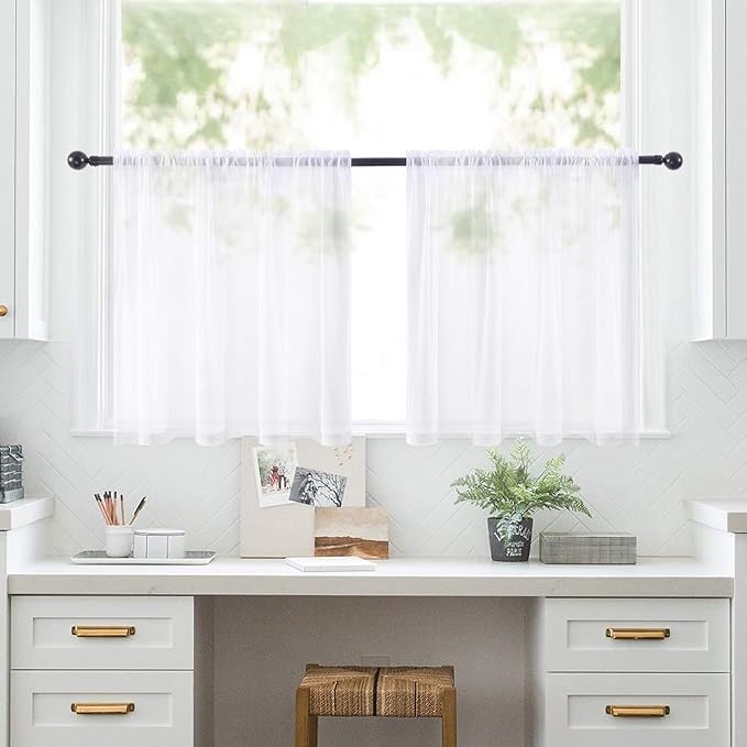 MIULEE 2 Panels Kitchen Tiers Half Window Sheer Curtains Rod Pocket Voile Drapes - Image 7