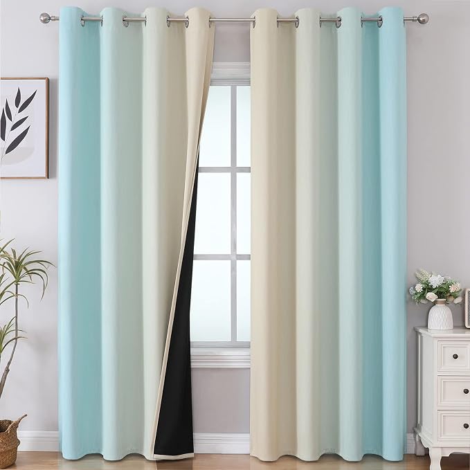 Estelar Textiler Beige and Aqua Blackout Curtains by ESTELARTEXTILER