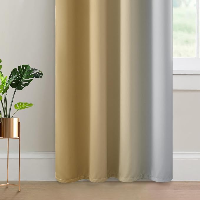 Yakamok Beige and Greyish White Ombre Curtains, Room Darkening Gradient Color - Image 4