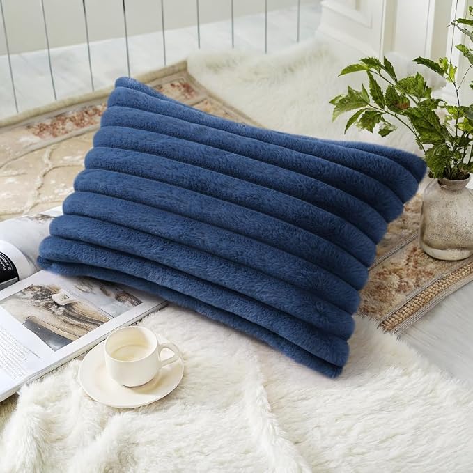 decorUhome Cozy Faux Fur Throw Pillow Covers 12x20 Set of 2 Decorative Soft - Image 4