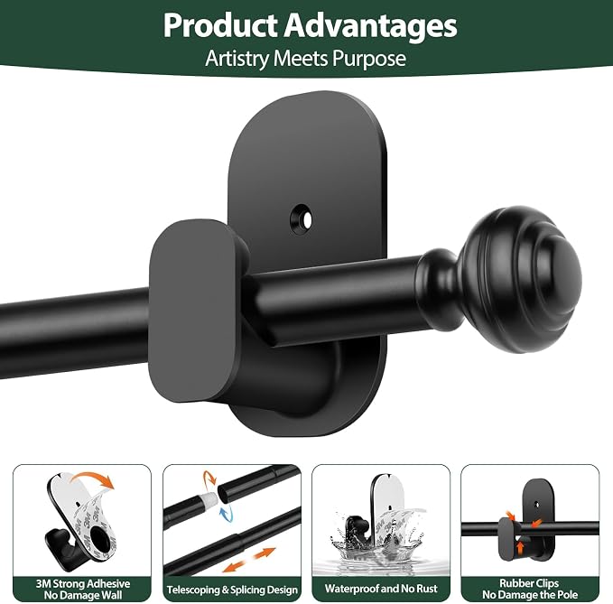 KAMANINA No Drill Curtain Rods for Windows 32 to 58 Inches, 5/8 Inch Renter - Image 8