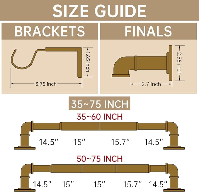 Industrial Curtain Rods for Windows 48 to 84 Inches, for Indoor and Outdoor - Image 4
