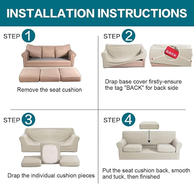 Turquoize 4 Piece Sofa Covers for 3 Cushion Couch Sofa Slipcover Soft Couch - Image 6
