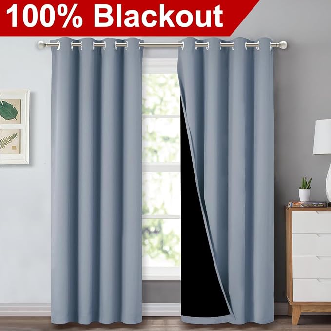 NICETOWN 100% Blackout Curtains 84 inches Long, Vintage Blue, 52 inches Wide - Image 2