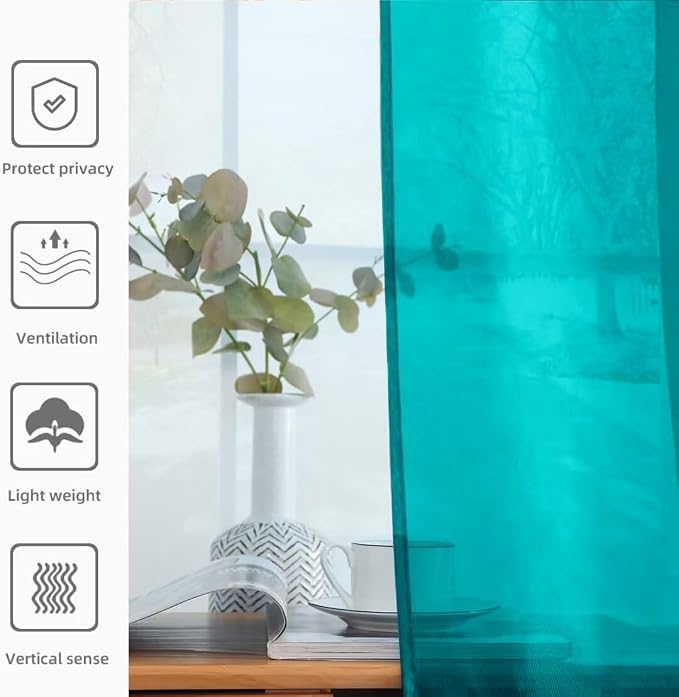 youleyar Solid Sheer Rod Pocket Curtain Voile Draperies 2 Panels White Beige - Image 5