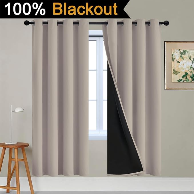 Yakamok 100% Blackout Curtains 72 Inches Long, 2 Thick Layers Heat and Full - Image 2
