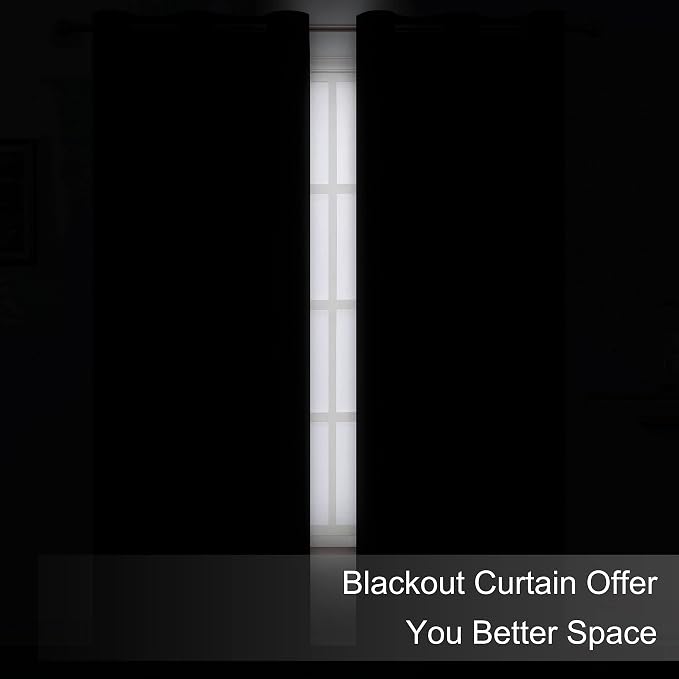 LEMOMO Blackout Curtains 66 x 84 inch/Black Curtains Set of 2 Panels/Thermal - Image 3