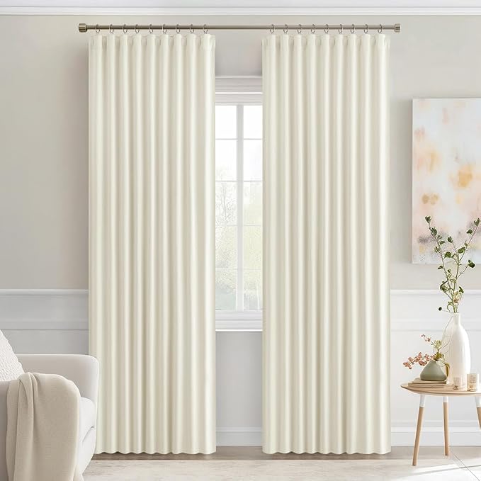 MIULEE Cream Back Tab Blackout Curtains 72 Inches Long 2 Panels Set - Image 9