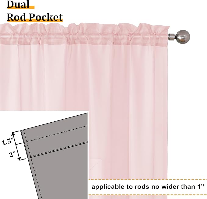 Aiyufeng Blush Pink Sheer Curtains 96 Inches Long 2 Panels Set, Light Filtering - Image 4