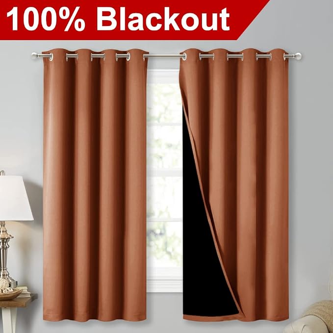 NICETOWN Burnt Orange 100% Blackout Lined Curtains, 2 Thick Layers Completely - Image 2