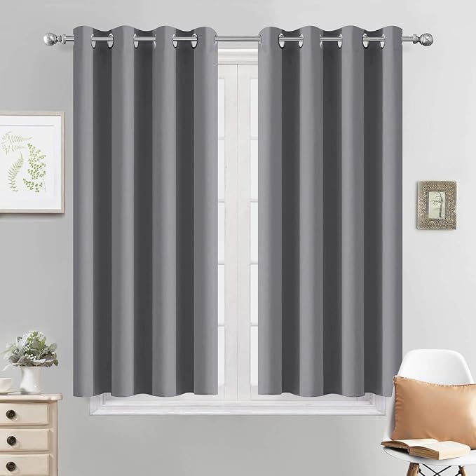 Yakamok Grey Blackout Curtains for Bedroom, Light Blocking Thermal Insulated by Yakamok