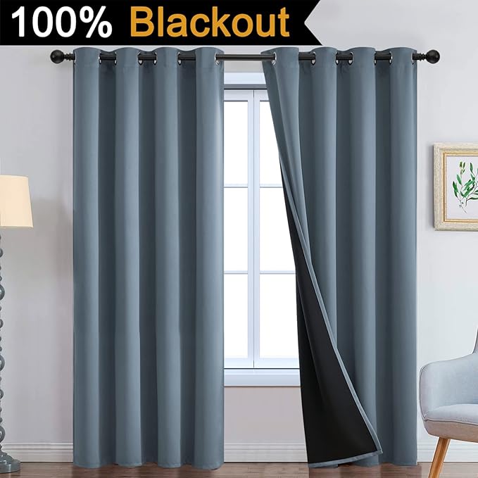 Yakamok 100% Blackout Lined Panels, Room Darkening Thermal Insulated Blackout - Image 2