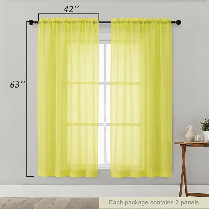Sheer Curtains 63 Inch Length 2 Panels Set - Image 2