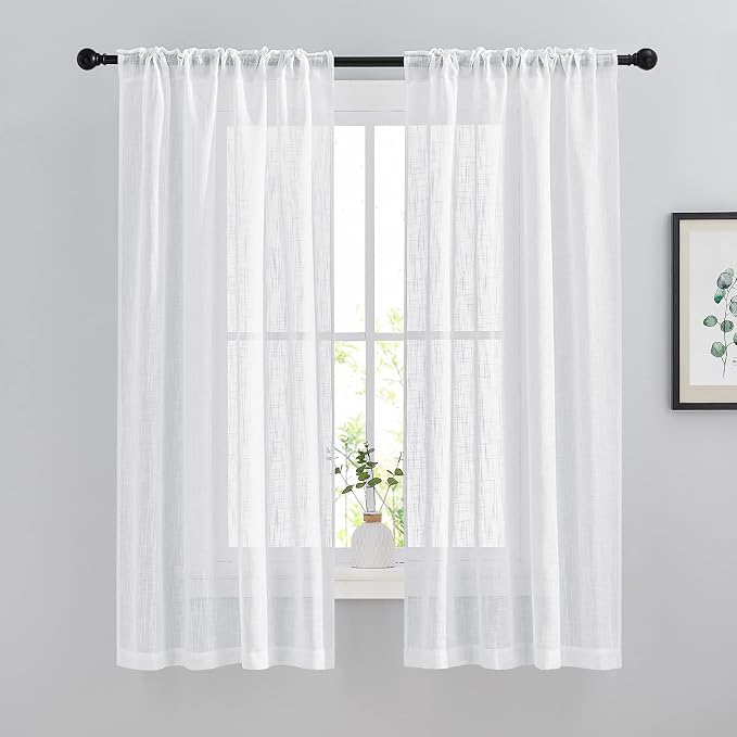 NICETOWN Linen Sheer Curtains for Windows 63" Long, Rod Pockets & Back Tab - Image 3