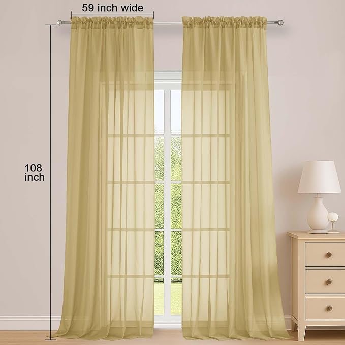 OWENIE Sheer Gold Curtains 108 Inches Long - Image 2