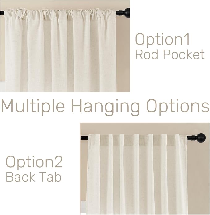 Joydeco Linen Curtains 2 Panel Set, Ivory on Linen Curtains 84 Inch, Light - Image 3
