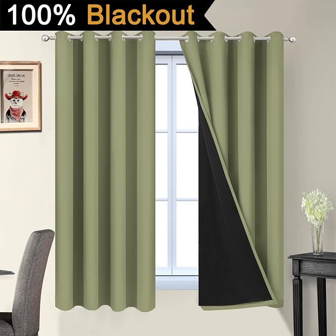 Yakamok 100% Blackout Window Curtain Panels, Heat and Full Light Blocking Drapes - Image 2