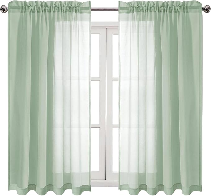 DWCN Bean Green Sheer Curtains Semi Transparent Voile Rod Pocket Curtains - Image 9