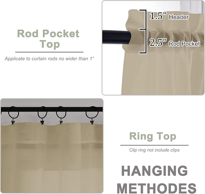 OWENIE Sheer Curtains 84 Inches Long 2 Panels Set, Sheer Taupe Curtains - Image 4