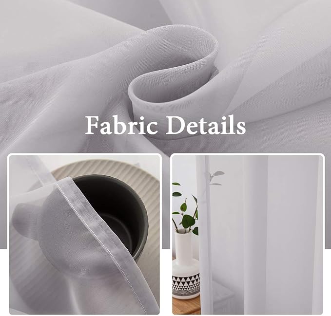 MIULEE 2 Panels Solid Color Sheer Window Curtains Elegant Window Voile - Image 3