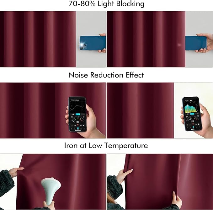 MIULEE Christmas Wine Red Back Tab Blackout Curtains 102 Inch Long 2 Panels Set - Image 5