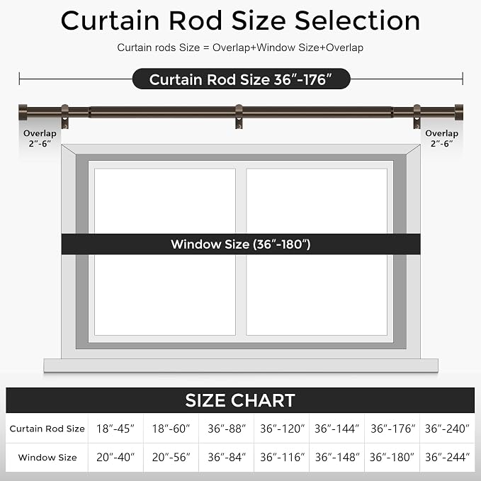 Bronze Curtain Rods for Windows 36 to 176 Inch, Size:36-176 Inch - Image 5